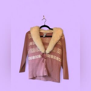 Vintage y2k coquette pink fur trimmed cardigan